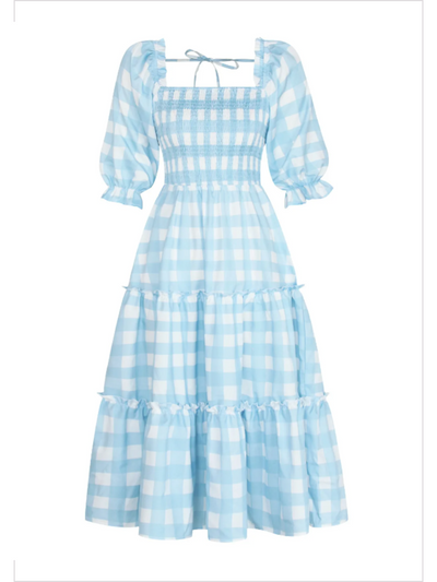 Mia Belle Girls Blue Gingham Smocked Dress | Mommy and Me Dresses