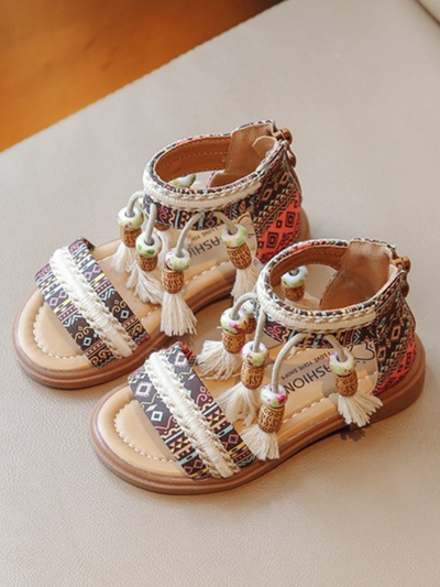 Little Girls Shoes | Boho Tassel Gladiator Sandals | Mia Belle Girls