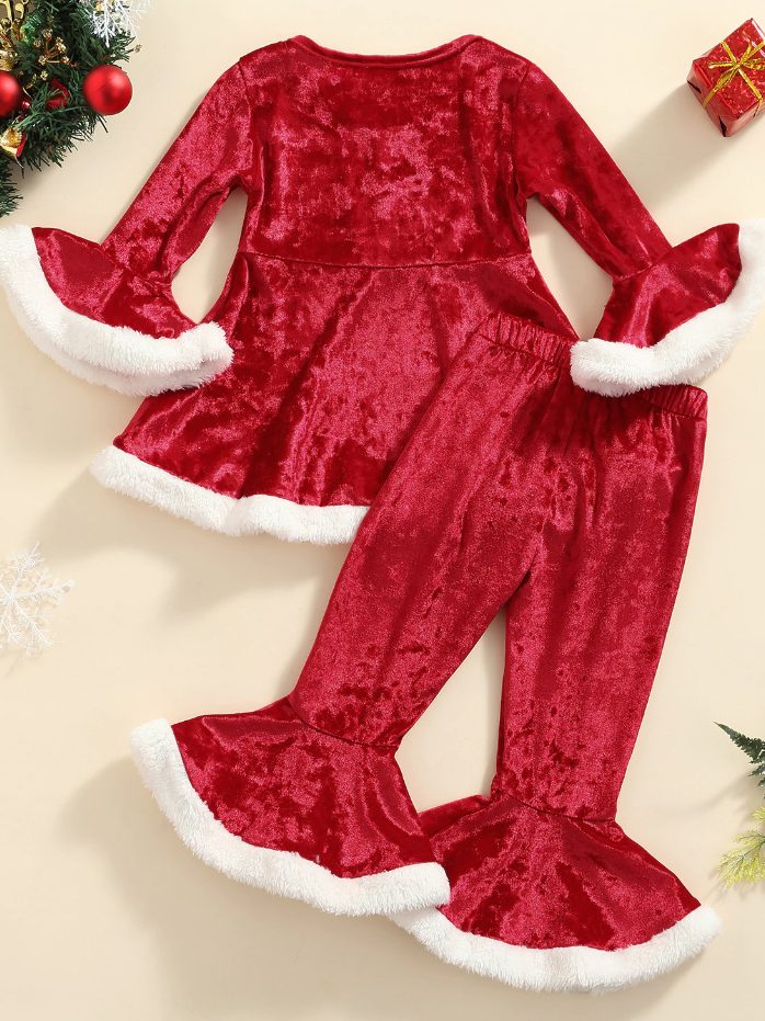 Cute Winter Sets | Girls Velvet Suit Santa Suit Bell Bottoms Set