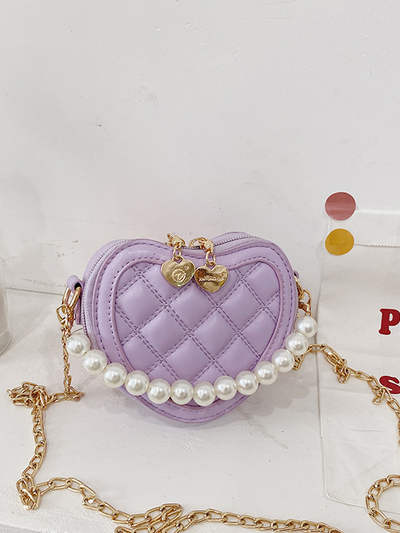 Kids Crossbody Bag | Quilted Heart Pearl Handle Purse |Mia Belle Girls