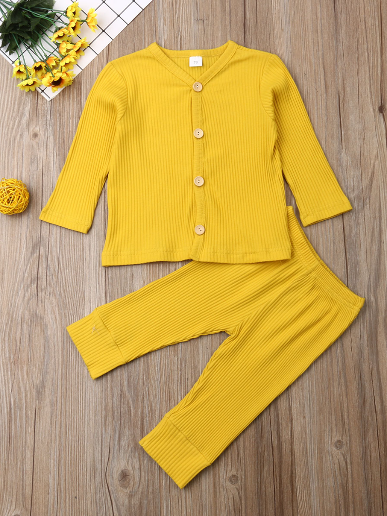 Baby Sleepytime Button-Down Long Sleeve Shirt and Legging Set Yellow