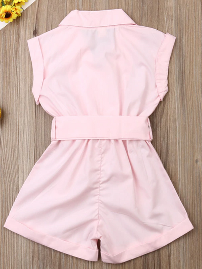 Toddler Spring Outfits | Girls Collared Button Down Belted Romper