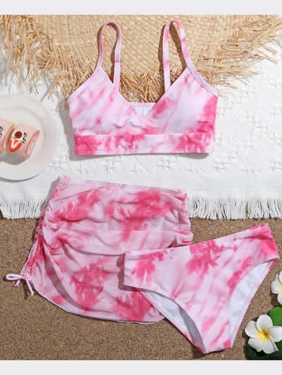 Girls Resort Swimwear | Toddler Pink Tie Dye Three Piece Swimsuit