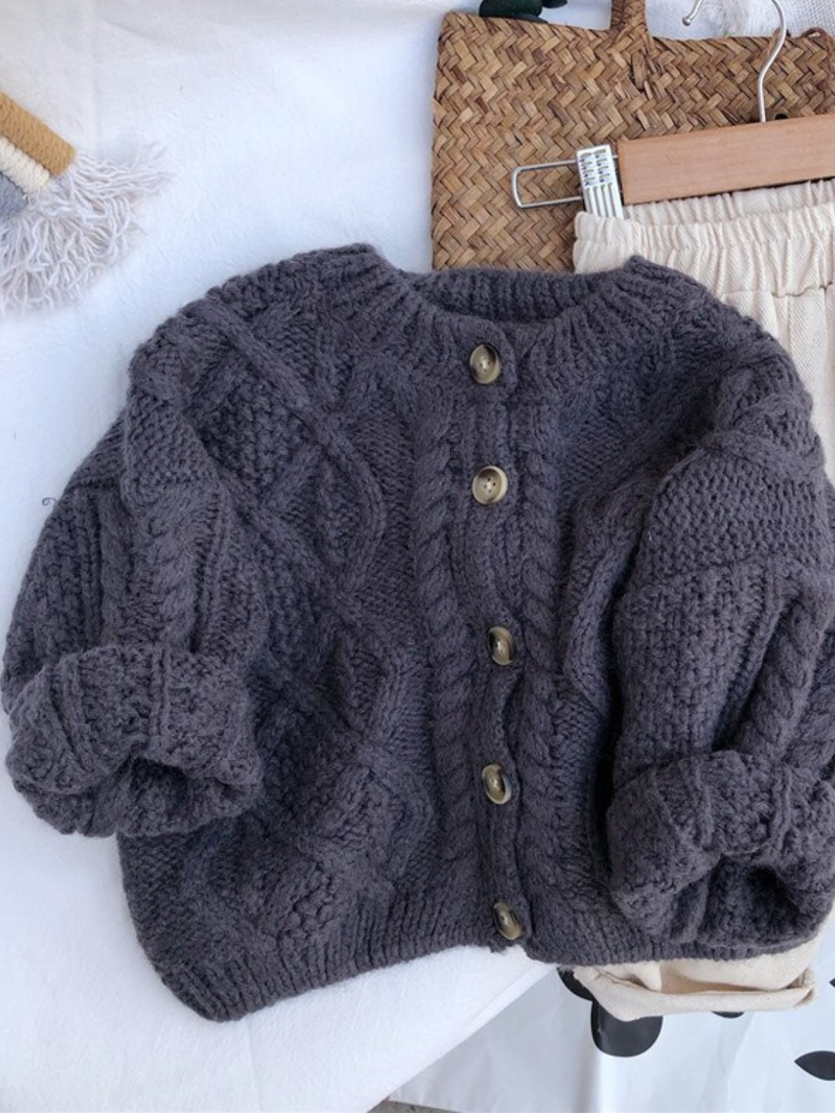 Mia Belle Girls Cable Knit Cardigan | Girls Cozy Fall