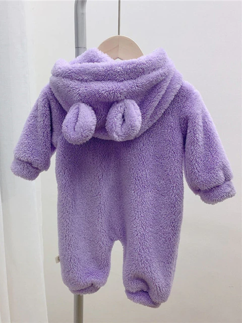 Baby Fuzzy Bear Fleece Hood Onesie Purple