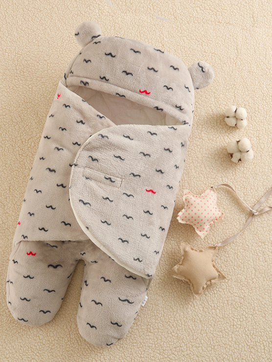 Baby Cute Cub Blanket Wrap Footed Swaddle Grey