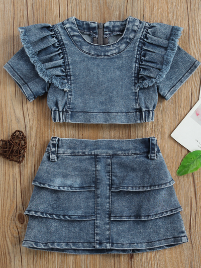 Cute Outfits For Girls | Denim Top and Skirt Set | Mia Belle Girls