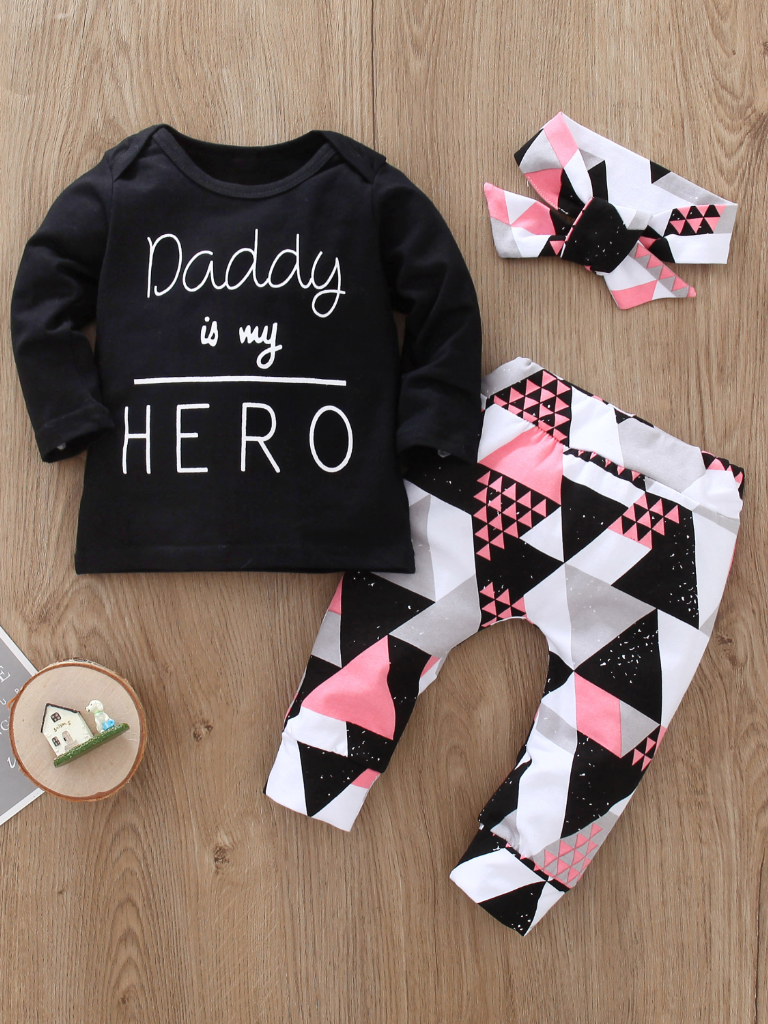 Baby 'Dad Is My Hero' Geo Print Long Sleeve Shirt and Leggings Set