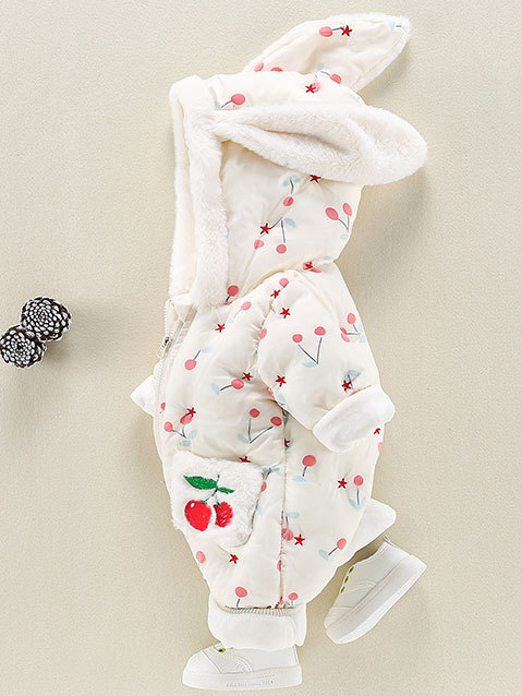 Baby Cherry Bomb Bunny Full Zip Hooded Jumpsuit - White