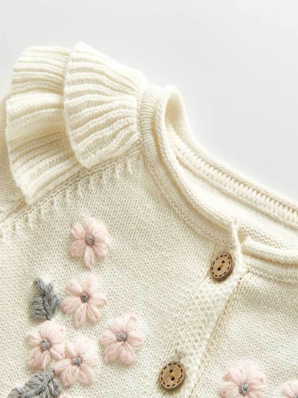 Baby Pretty Petal Ruffle Shoulder Button-Down Cardigan White