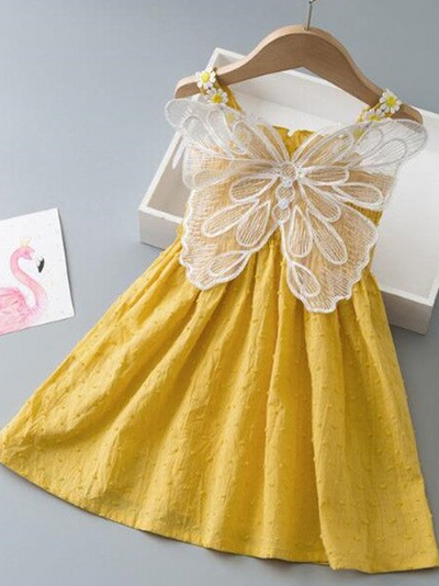 Girls Spring Dress | Embroidered Daisy Strap Fairy Wings Smocked Dress
