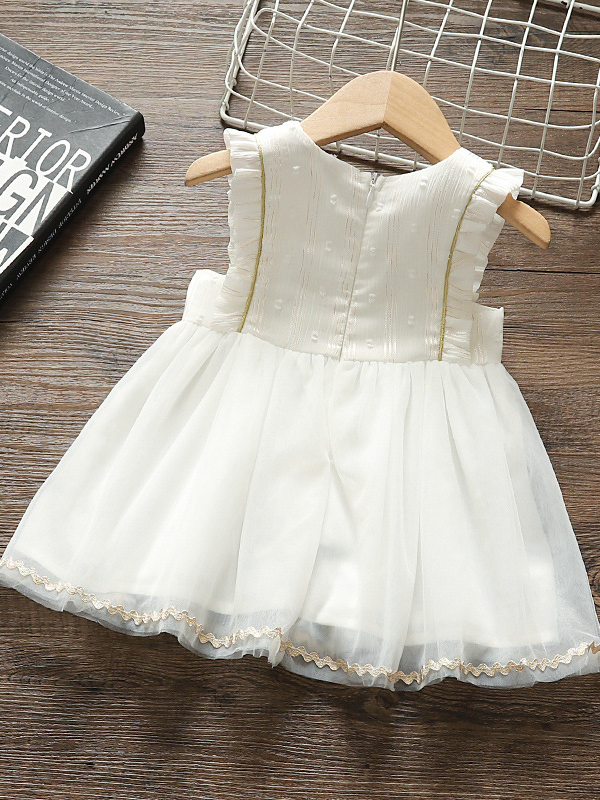 Baby Spring Baby tulle dress has delicate gold star details-white-tulle-ruffled