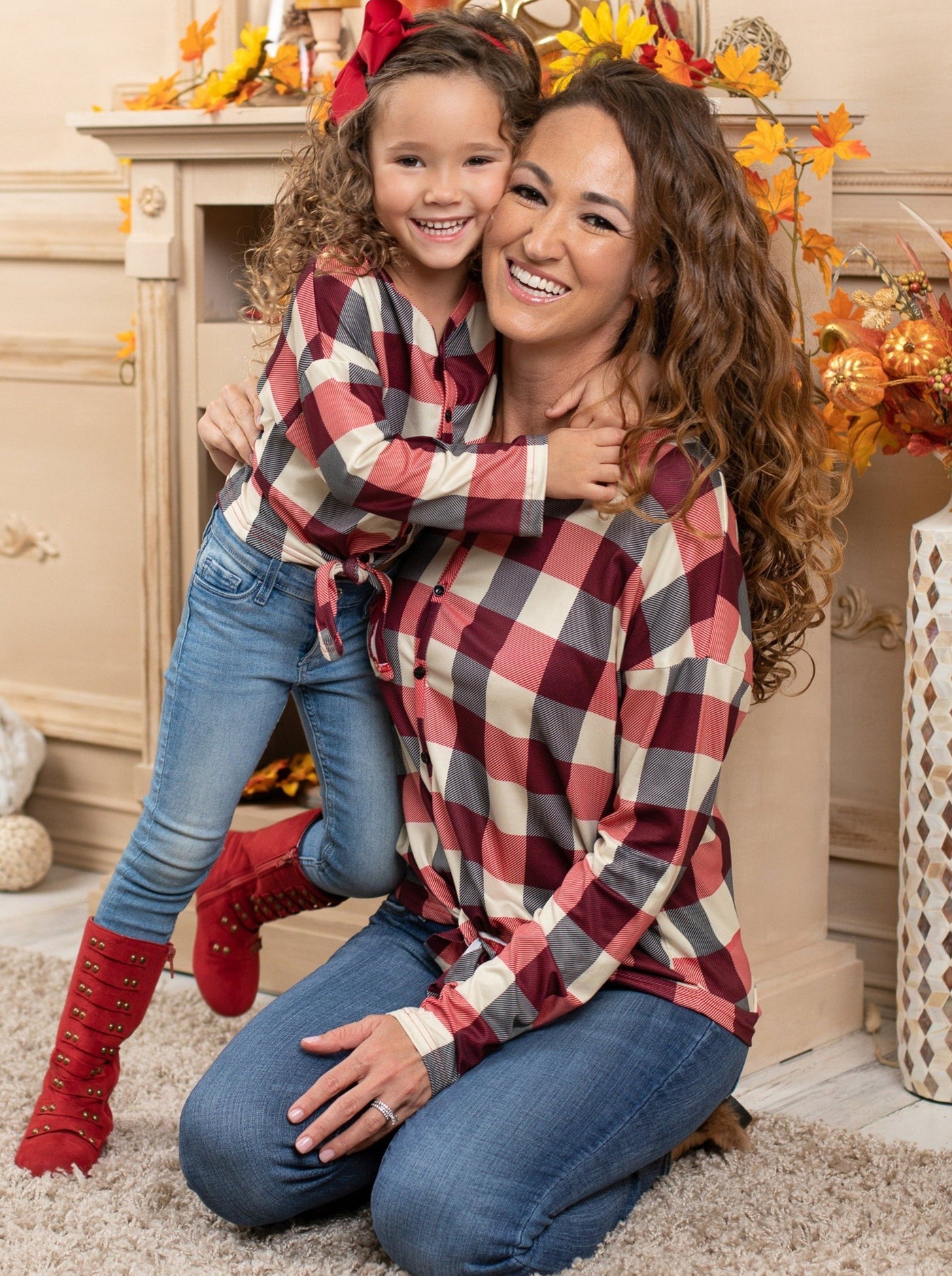 Mommy and Me Matching Tops | Plaid Knot Hem Tops |  Mia Belle Girls