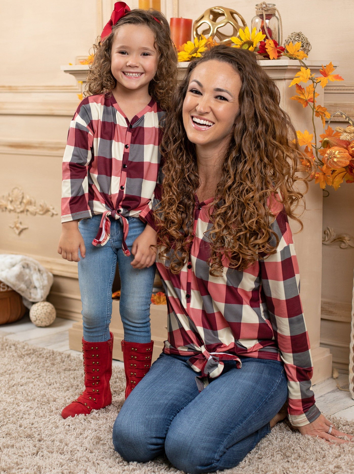 Mommy and Me Matching Tops | Plaid Knot Hem Tops |  Mia Belle Girls