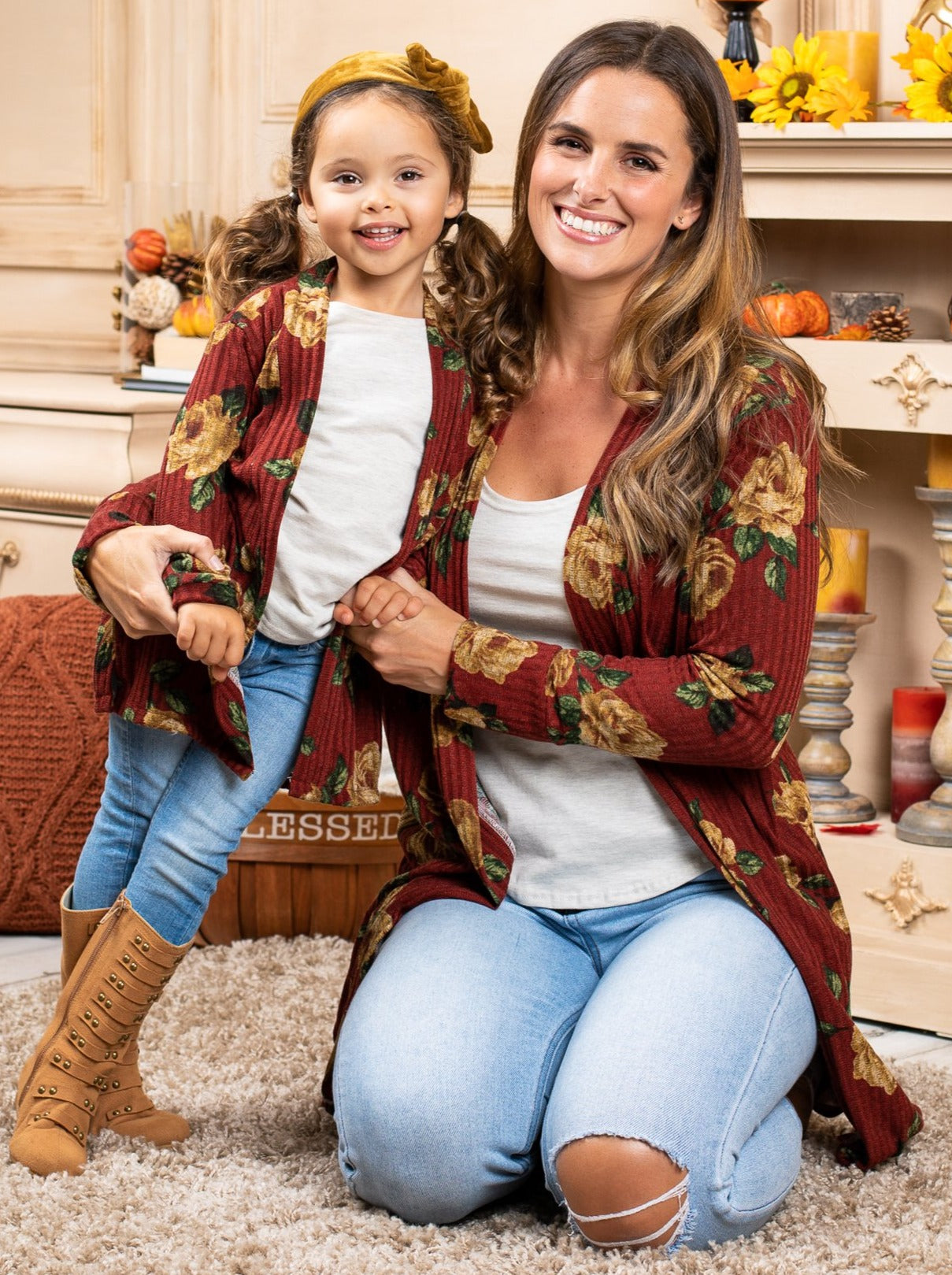 Mommy and Me Cozy Oversized Floral Cardigan