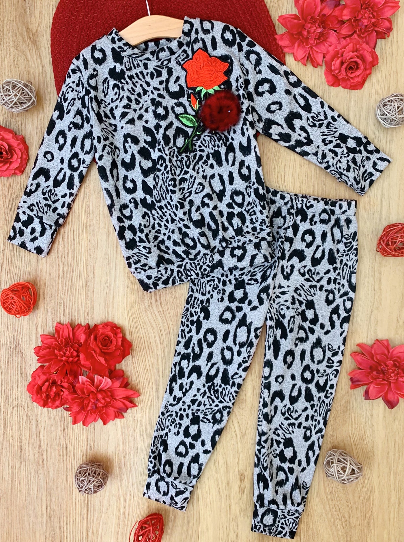 Girls Fall Leopard Print Jogger Loungewear Set - Mia Belle Girls