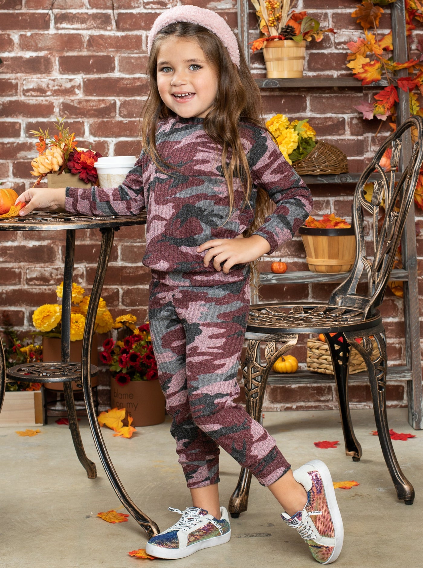 Cute Cozy Sets | Little Girls Grey Camo Print Jogger Loungewear Set