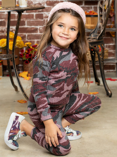 Cute Cozy Sets | Little Girls Grey Camo Print Jogger Loungewear Set