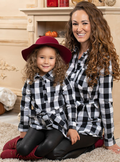Mommy and Me Girls Let's Play Checkers Plaid Belted Shirt with Legging Set