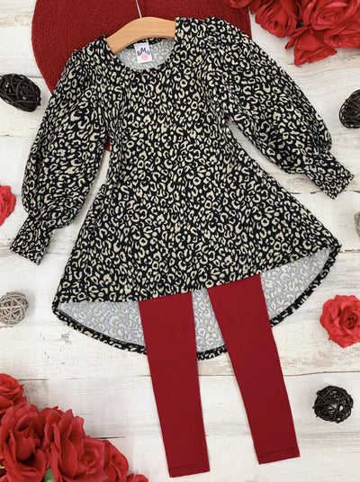 Kids Valentine's Day Clothes | Girls Leopard Hi-Lo Tunic & Legging Set
