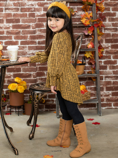 Girls Inspire Chic Hi-Lo Tunic with Puff Sleeves with Leggings Set