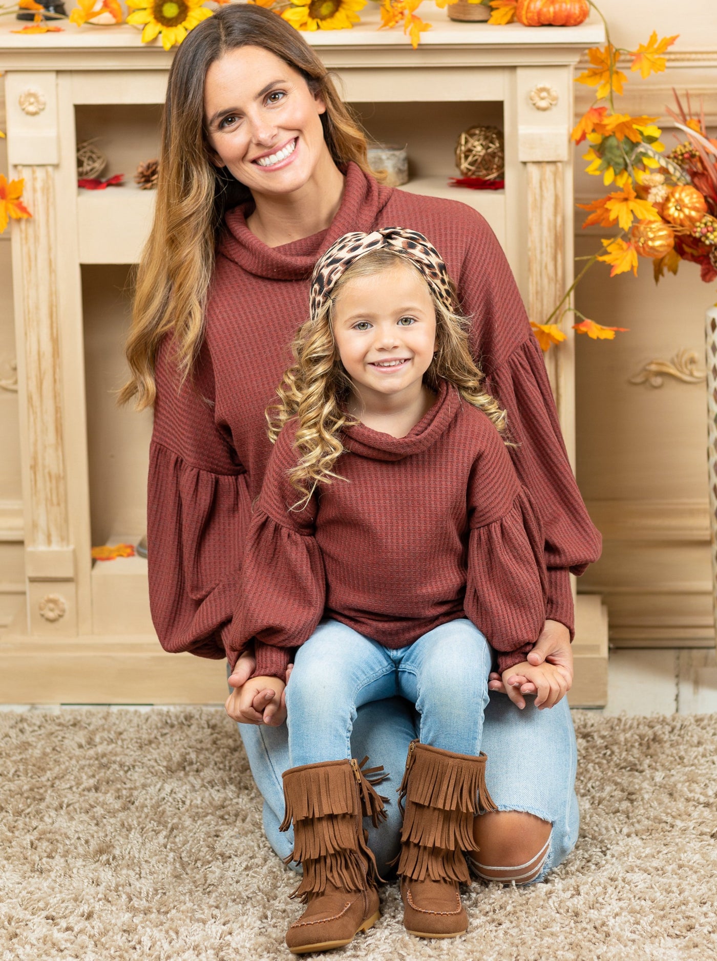 Mommy and Me Matching Sweaters | Fall Puff Sleeved Turtleneck Sweaters