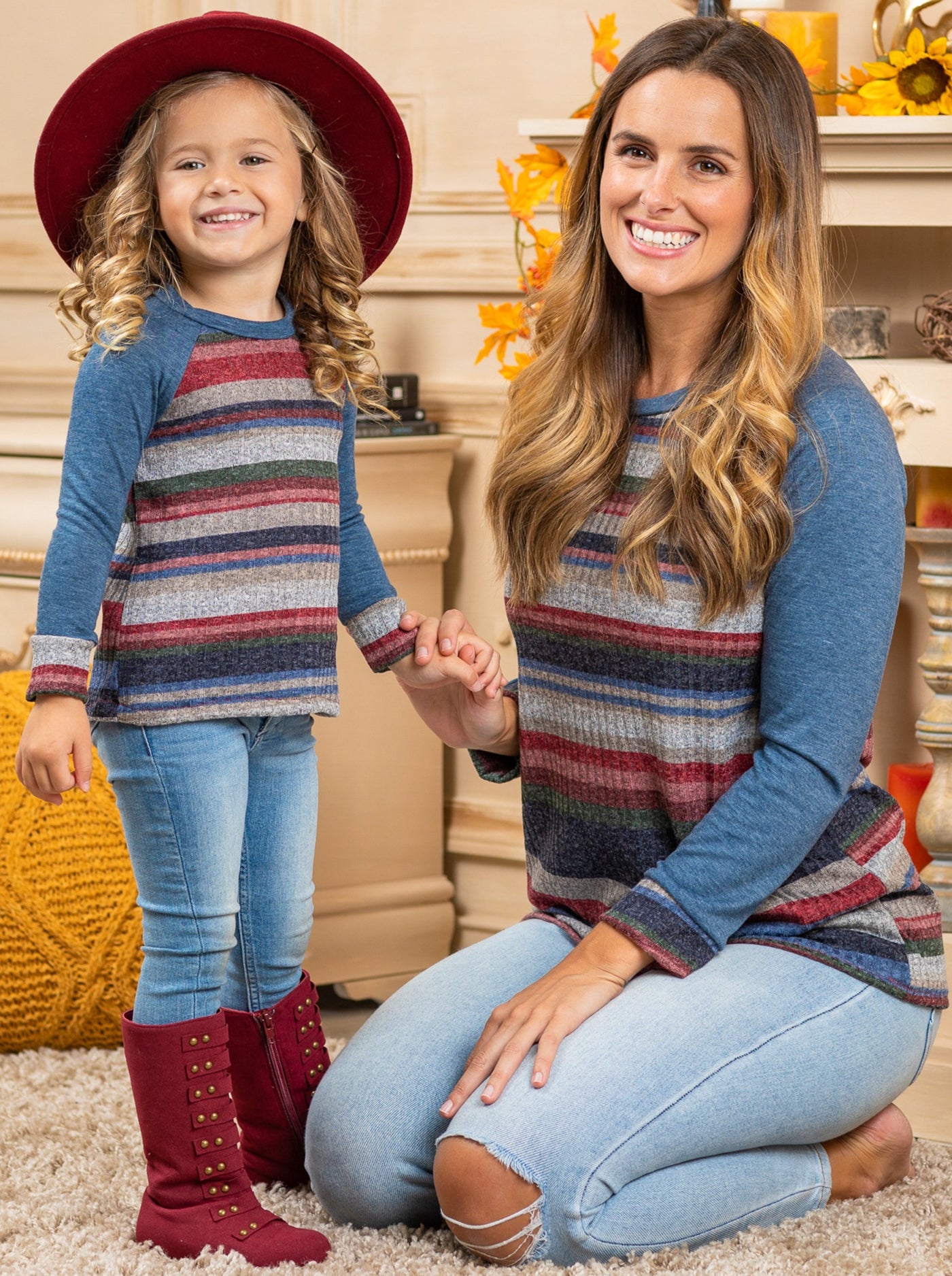 Mommy and Me Matching Tops | Striped Colorblock Raglan Sleeve Tops