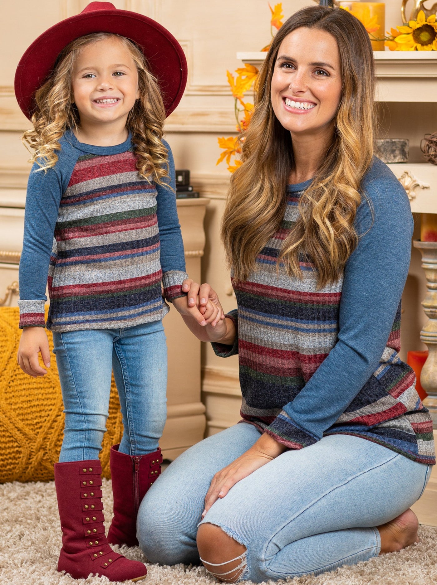 Mommy and Me Matching Tops | Striped Colorblock Raglan Sleeve Tops