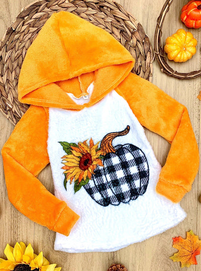 Girls Fall Sweaters | Fleece Pumpkin Raglan Hoodie | Girls Boutique