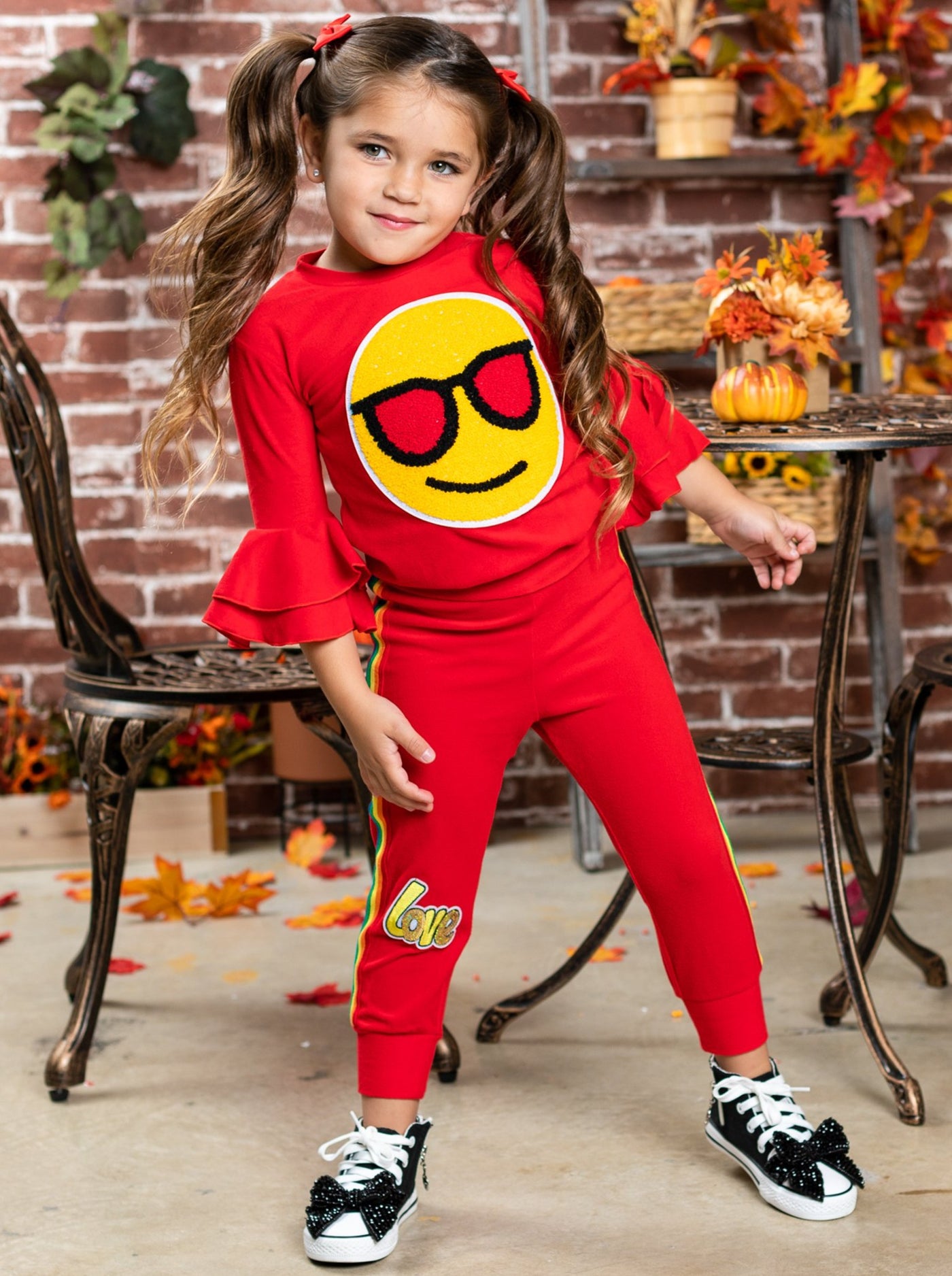 Toddlers Cute Loungewear Sets | Little Girls Smiley Face Jogger Set