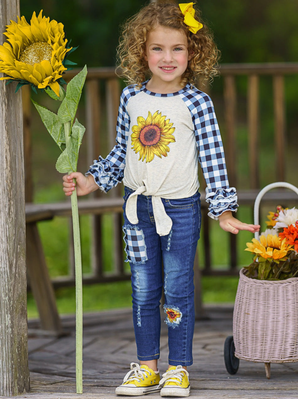 Cute Outfits For Girls | Raglan Top & Patched Jeans Set | Mia Belle Girls