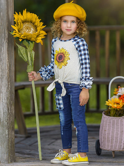 Cute Outfits For Girls | Raglan Top & Patched Jeans Set | Mia Belle Girls