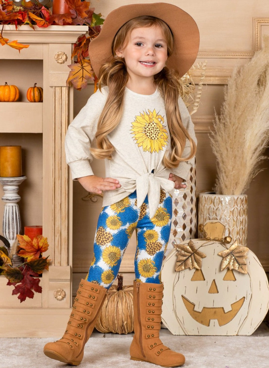 Fall Outfits | Knot Hem Top & Floral Legging Set | Cute Girls Sets