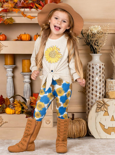 Fall Outfits | Knot Hem Top & Floral Legging Set | Cute Girls Sets