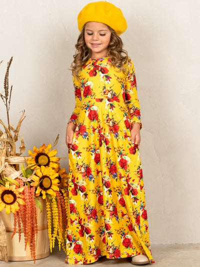 Fall Outfits | Fall Floral Long Sleeve Maxi Dress | Cute Girls Set