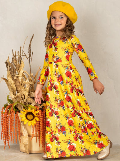 Fall Outfits | Fall Floral Long Sleeve Maxi Dress | Cute Girls Set