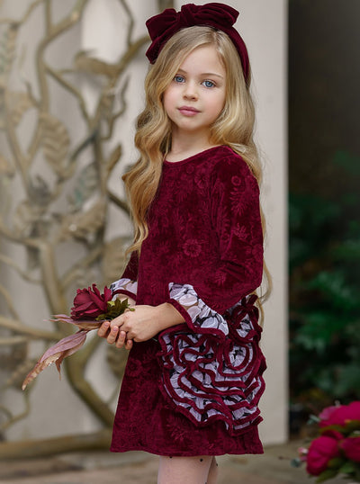 Girls "A Side of Flowers" Embroidered Velvet Dress