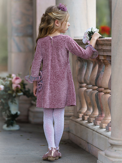 Girls Precious Princess Embroidered Velvet Floral Dress