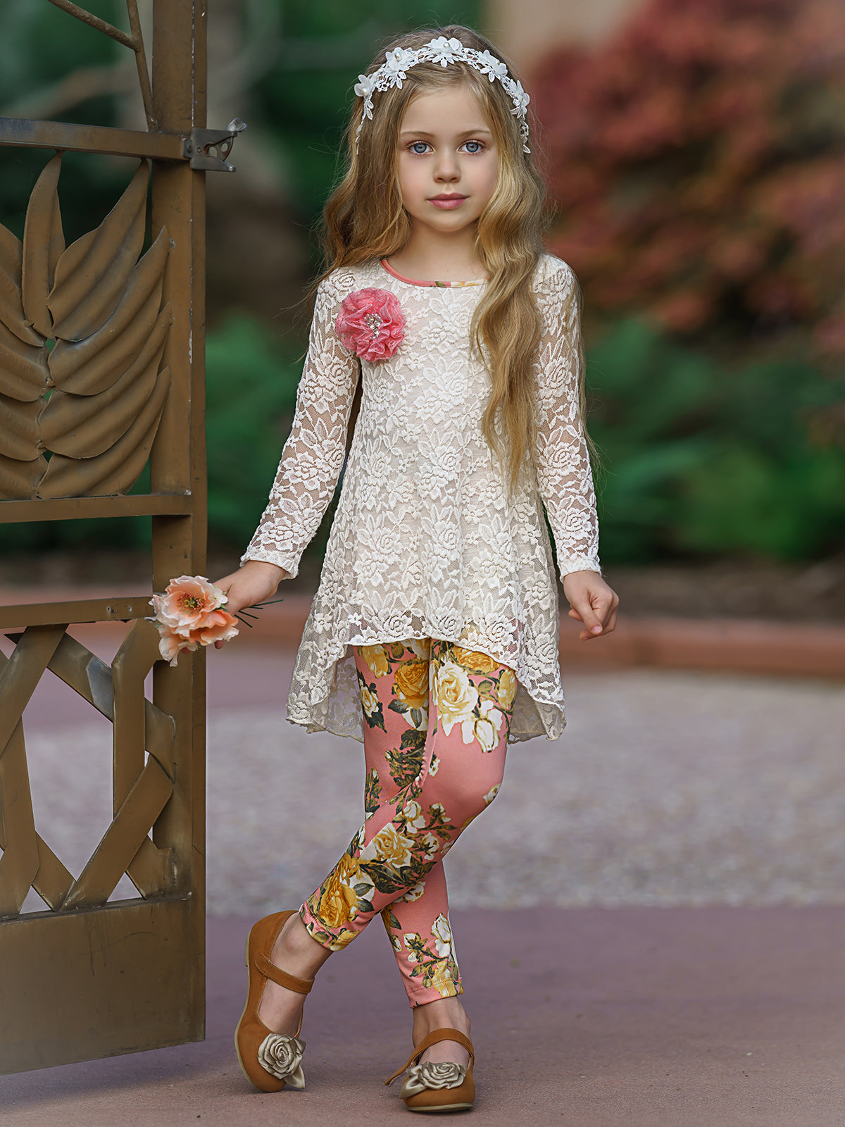 Girls Floral Temptations Long Sleeve Tunic And Legging Set