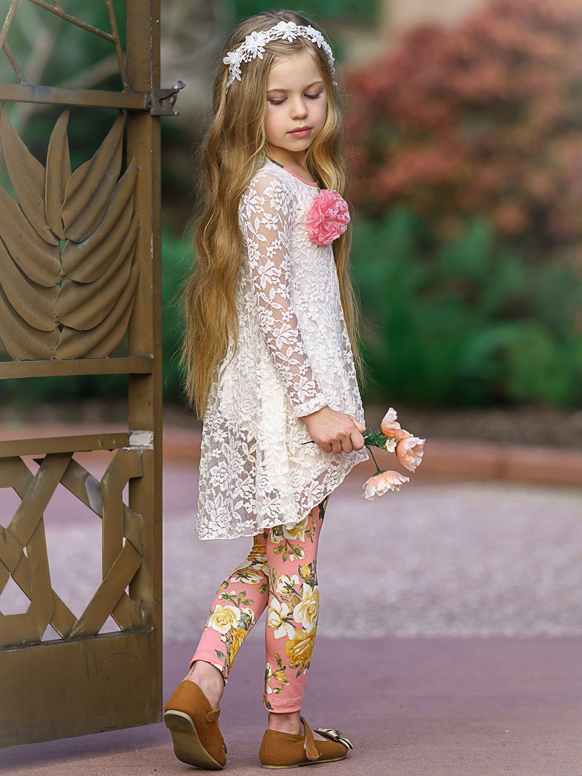 Girls Floral Temptations Long Sleeve Tunic And Legging Set