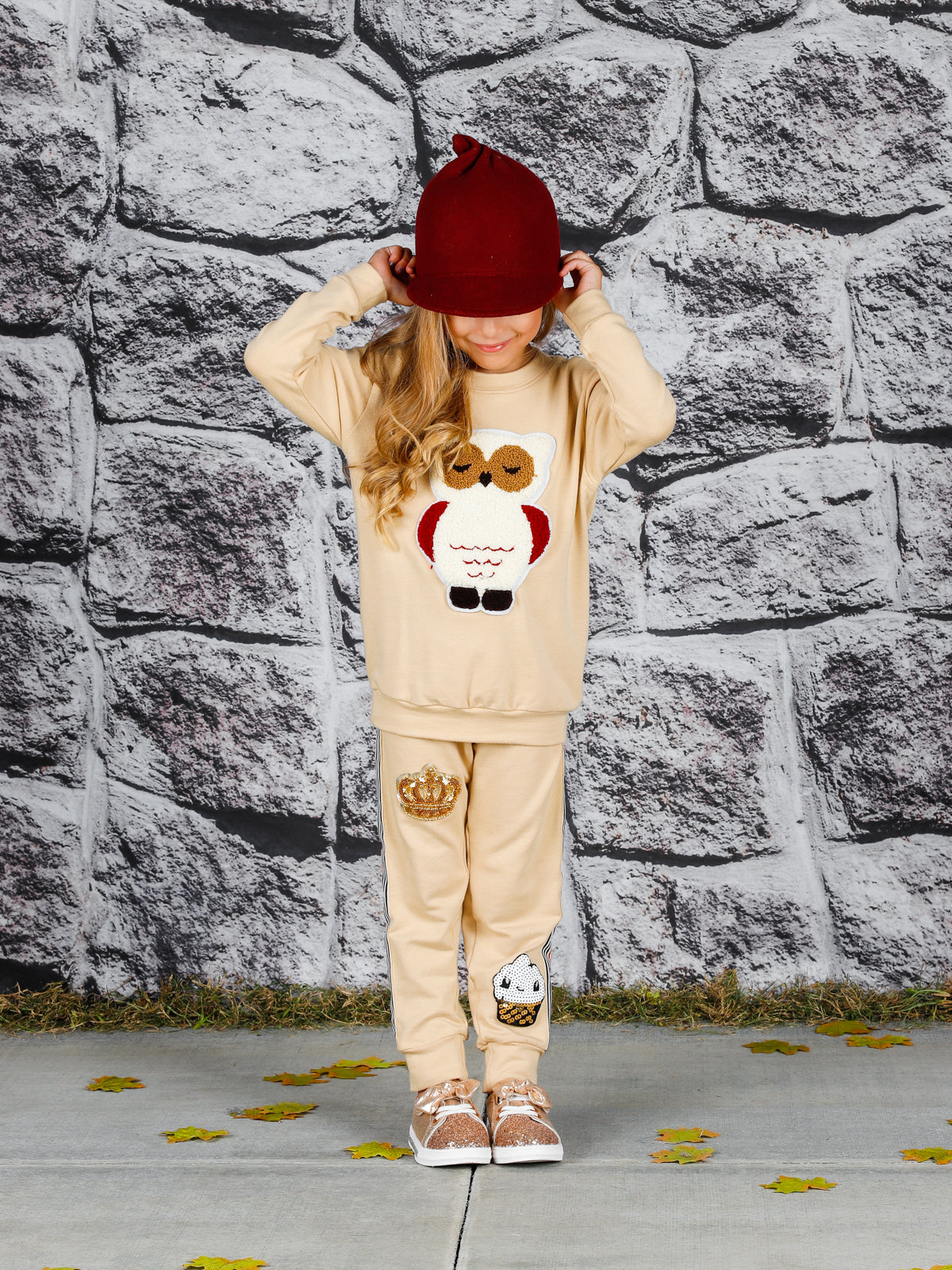 Toddlers Jogger Sets | Little Girls Cute Plush Owl Jogger Set