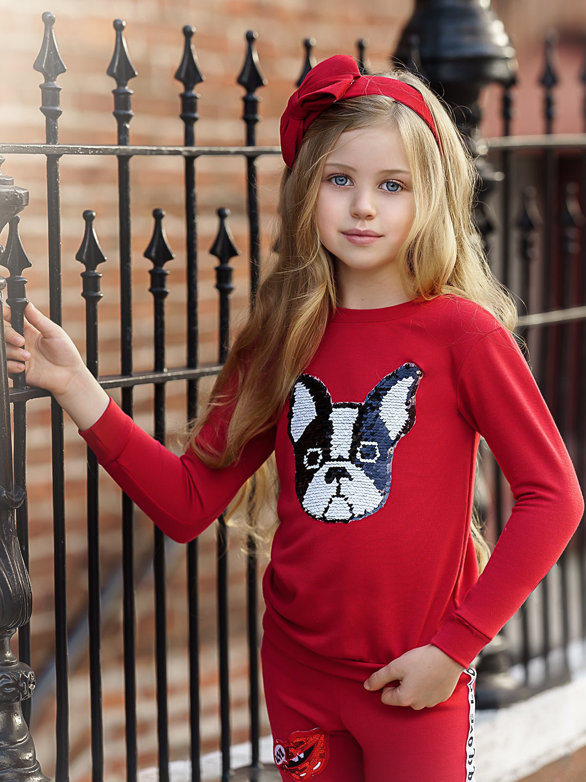 Girls Sequin Puppy Red Sweatshirt & Jogger Set - Mia Belle Girls