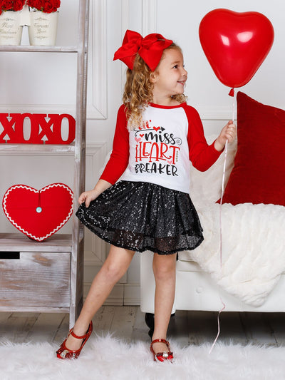 Girls Valentine's Day Lil’ Miss Heart Breaker Top & Sequin Skirt Set