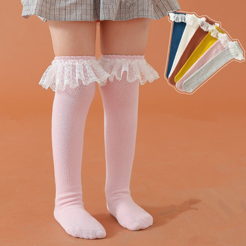 Girls Accessories Lace Ruffle Fringe Knee High Socks - Mia Belle Girls