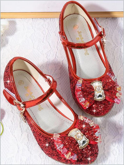 Kids Shoes By Liv & Mia | Girls Red Glitter Bowed Princess Mini Heels