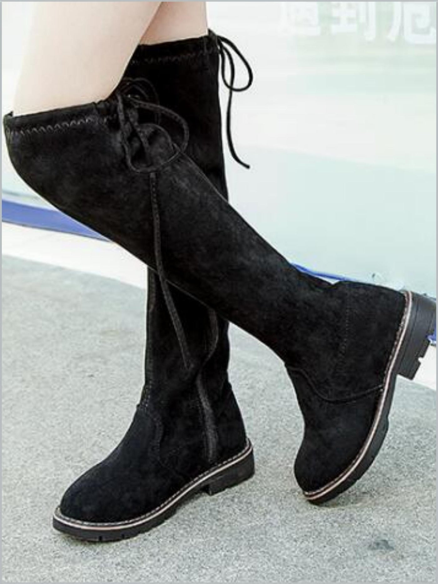 Girls Faux Suede Over The Knee Flat Booties By Liv and Mia