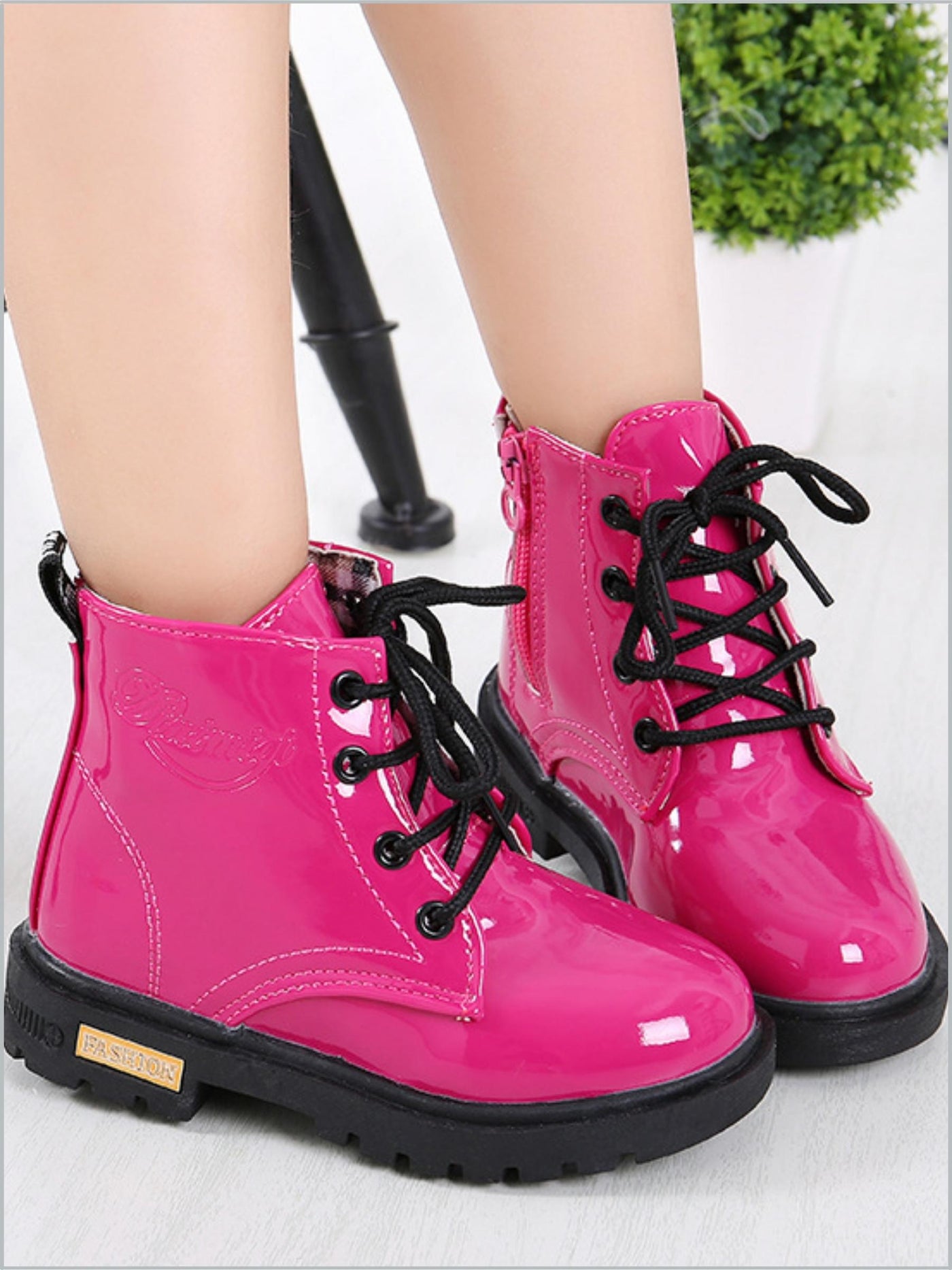 Pink Patent Synthetic Leather Boots By Liv and Mia