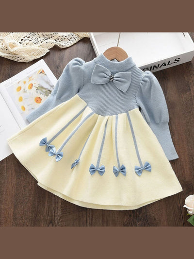 Mia Belle Girls Puff Sleeve Knit Sweater Dress | Girls Winter Dresses