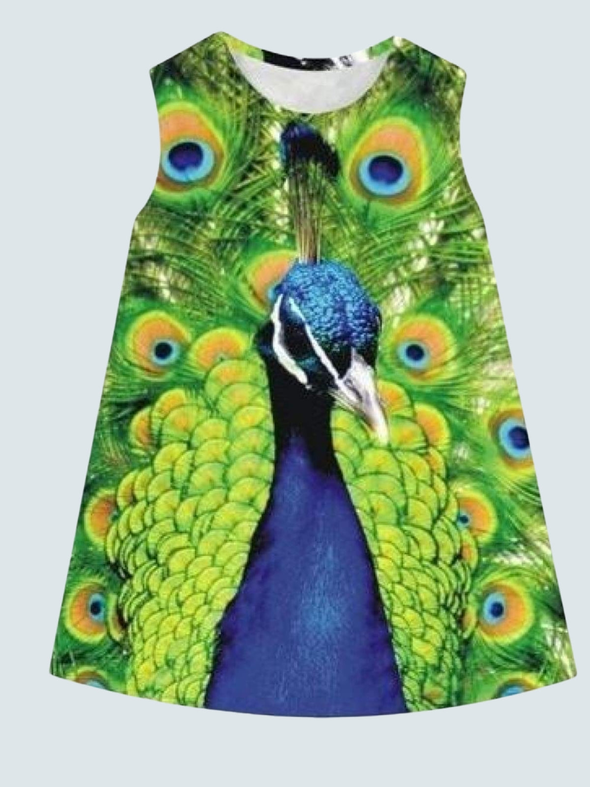 Girls Peacock Printed Sleeveless Dress - Green/blue / 8T - Girls Casual Spring Dresses