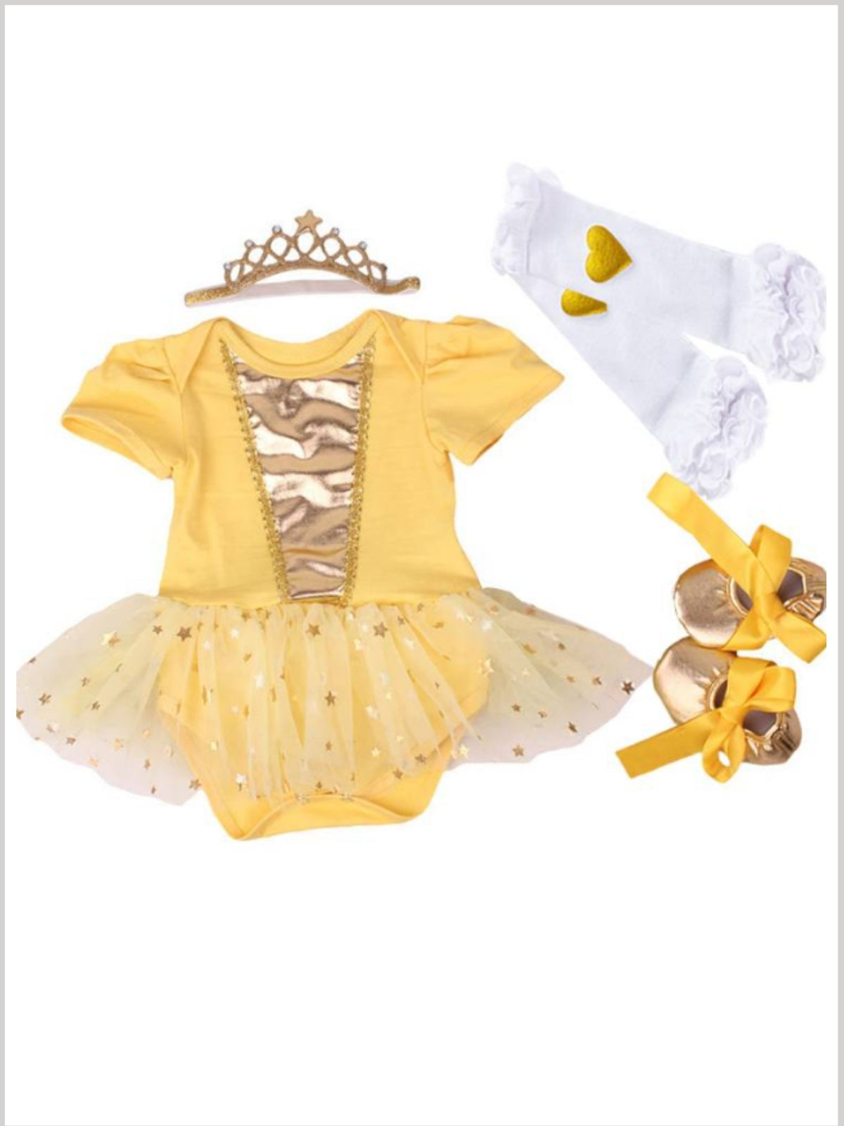 Baby Little Princess Onesie with Tiara Headband, Socks and Matching Shoes Set